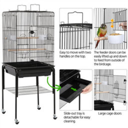Yaheetech Black Play Top Metal Bird Cage W/ Detachable Rolling Stand - thumbnail 7