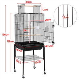 Yaheetech Black Play Top Metal Bird Cage W/ Detachable Rolling Stand - thumbnail 3