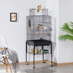Yaheetech Black Play Top Metal Bird Cage W/ Detachable Rolling Stand