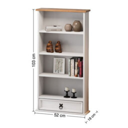 Mercers Furniture Corona White 1 Drawer Dvd Rack Bookshelf 4 Shelf Open Media Storage Unit Solid Wood Pine Mexican Styling Wooden - thumbnail 2
