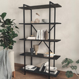 Urbn-Living Urbnliving 160Cm Height Black Marble 5-Tier Wooden Bookshelf With Metal Frame Living Room Storage & Display Unit - thumbnail 2
