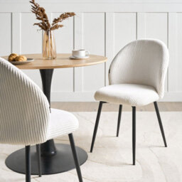 Wyld And Coco Off-White Corduroy Dining Chairs Set Of 2 With Padded Seats And Powder-Coated Metal Legs - thumbnail 2