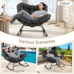 Costway Indoor Outdoor Rocking Chair Oversized Egg Papasan Chair-Grey - thumbnail 6