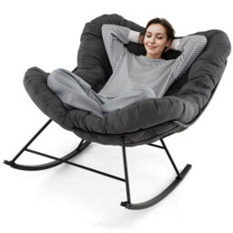 Costway Indoor Outdoor Rocking Chair Oversized Egg Papasan Chair-Grey - thumbnail 5