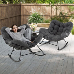 Costway Indoor Outdoor Rocking Chair Oversized Egg Papasan Chair-Grey - thumbnail 4