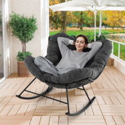 Costway Indoor Outdoor Rocking Chair Oversized Egg Papasan Chair-Grey - thumbnail 8