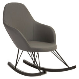 Premier Housewares Interiors By Premier Dark Grey Rocking Chair, Soft Faux Leather With Metal Lattice Detail, Oak Veneer Runners & Pine Frame - thumbnail 4