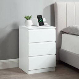 Home Treats Bedside Table 3 Drawer Nightstand Set Of 2 Tables With 2 Uk Plugs Usb A And Usb C Chest Of Drawers 2M Cable - thumbnail 2