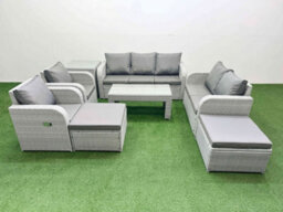 Fimous Pe Rattan Garden Furniture Set Adjustable Chair Sofa Double Love Seat 2 Seater Sofa Lounge Set 2 Big Footstool Side Table - thumbnail 2
