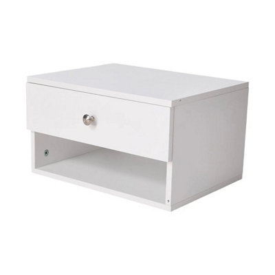 White Wall Mounted Floating Bedside Table Drawer & Shelf - image 1