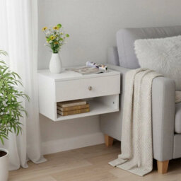 White Wall Mounted Floating Bedside Table Drawer & Shelf - thumbnail 5