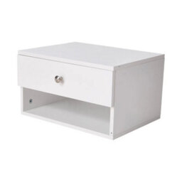 White Wall Mounted Floating Bedside Table Drawer & Shelf - thumbnail 1