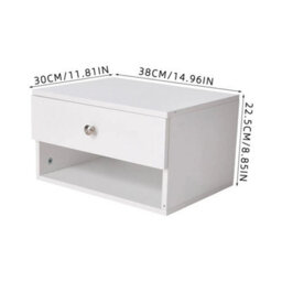 White Wall Mounted Floating Bedside Table Drawer & Shelf - thumbnail 2
