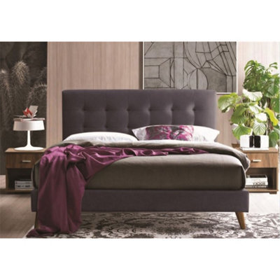 "TL Beds Stylish Wooden Footed Dark Grey Fabric Bed Frame - Double 4Ft 6"""