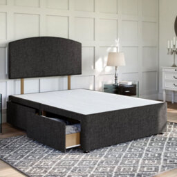 Divan Base Direct Linoso Charcoal Platform Top Divan Bed Base 2Ft6 Small Single With 2 Drawers + Wiltshire Floor Standing Headboard - thumbnail 2