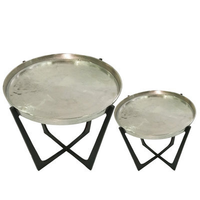 Vanity Living Set Of 2 Black & Nickel Nesting Tables With Tray-Style Top - image 1