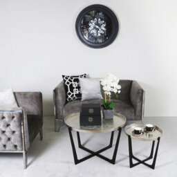 Vanity Living Set Of 2 Black & Nickel Nesting Tables With Tray-Style Top - thumbnail 2