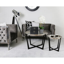 Vanity Living Set Of 2 Black & Nickel Nesting Tables With Tray-Style Top - thumbnail 3