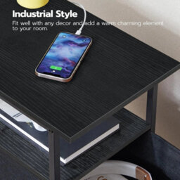 Bedside Table W/ 2 Non-Woven Drawers Side Table With Usb Ports Black Nightstand - thumbnail 5