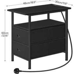 Bedside Table W/ 2 Non-Woven Drawers Side Table With Usb Ports Black Nightstand - thumbnail 2