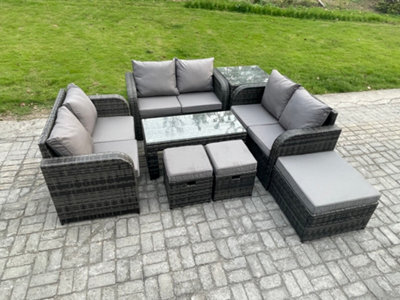 Fimous Outdoor Garden Furniture Sets 8 Pieces Wicker Rattan Furniture Sofa Sets With Coffee Table Love Seat Sofa 3 Footstools - image 1
