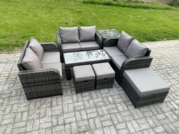 Fimous Outdoor Garden Furniture Sets 8 Pieces Wicker Rattan Furniture Sofa Sets With Coffee Table Love Seat Sofa 3 Footstools - thumbnail 1