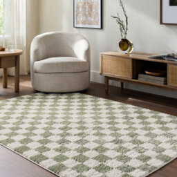 Livabliss Fossay Shaggy-Washable Beige Green High Pile Checkered Living Bedroom Rug 120 X 170 Cm Easy Care, Non Shedding - thumbnail 7
