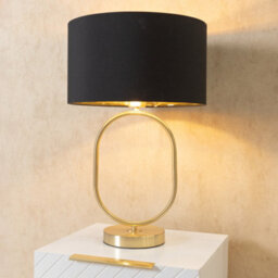 Valuelights Antonia Black With Metallic Gold Inner Drum Shade Brushed Gold Oval Table Lamp - thumbnail 1