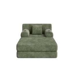 Btm Corduroy Sleeper Chair With Ottoman, Convertible 1 Seater Sofa Bed, Cup Holders And Side Pockets, Green - thumbnail 9