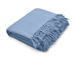 Velosso Elegant Textured Cotton Throw Blanket With Tassled Edging, Perfect For Sofa, Bed - 70Cm X 100Cm, Cotton Throw - Sky Blue