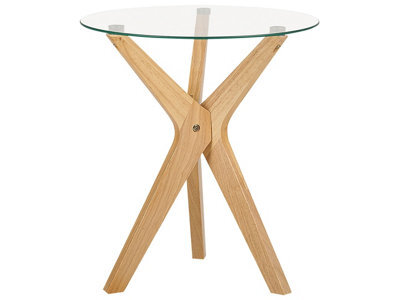 Wyld And Coco Round End Table 45Cm - Tempered Glass Top, Rubberwood Legs, Scandinavian Style - image 1