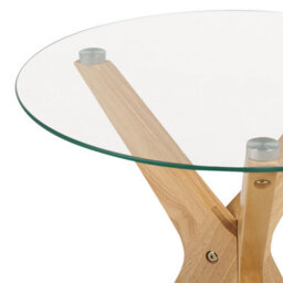 Wyld And Coco Round End Table 45Cm - Tempered Glass Top, Rubberwood Legs, Scandinavian Style - thumbnail 4