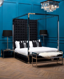 Orsina Black Velvet Upholstered Canopy Bed,modern Tufted Headboard Bed With Steel Frame,opulent Bedroom Furniture - thumbnail 2