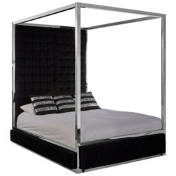 Orsina Black Velvet Upholstered Canopy Bed,modern Tufted Headboard Bed With Steel Frame,opulent Bedroom Furniture
