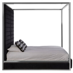 Orsina Black Velvet Upholstered Canopy Bed,modern Tufted Headboard Bed With Steel Frame,opulent Bedroom Furniture - thumbnail 3
