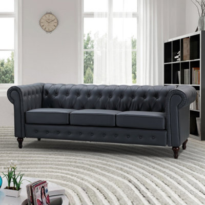 Richland 3 Seat Bonded Leather Chesterfield Sofa - Grey