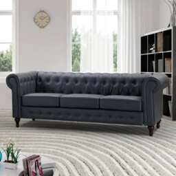 Richland 3 Seat Bonded Leather Chesterfield Sofa - Grey