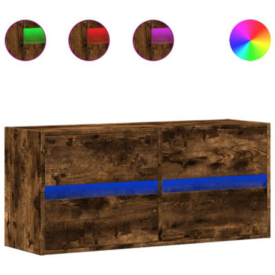 Berkfield Durable Tv Wall Cabinet With Led Lights Smoked Oak 100X31X45 Cm - image 1