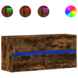 Berkfield Durable Tv Wall Cabinet With Led Lights Smoked Oak 100X31X45 Cm - thumbnail 1