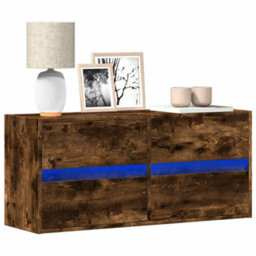 Berkfield Durable Tv Wall Cabinet With Led Lights Smoked Oak 100X31X45 Cm - thumbnail 2