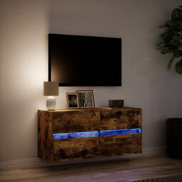 Berkfield Durable Tv Wall Cabinet With Led Lights Smoked Oak 100X31X45 Cm - thumbnail 5