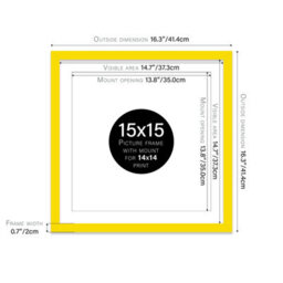 "15X15"" Yellow Picture Frame - 15X15"" Square Frame With 14X14"" Mount For 15X15""/14X14"" Pictures Vintage Style Gallery Wall, 1 Pack" - thumbnail 2
