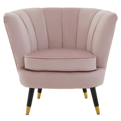 Orsina Dusty Pink Velvet Chair With Black Wood & Gold Finish Legs, Backrest Armchair, Easy To Clean Dining Chair