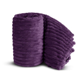 Velosso Elegant Thermal Plush Ribbed Throw Blanket In Modern Style For Sofa, Bed In 305Cm X 305Cm - Aubergine