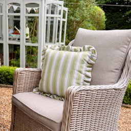 rucomfy Beanbags Rucomfy Linen Look 45X45Cm Cushion - Olive Green Frilled Ditsy Stripe Design - thumbnail 3