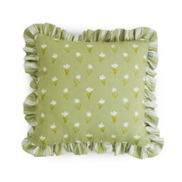 rucomfy Beanbags Rucomfy Linen Look 45X45Cm Cushion - Olive Green Frilled Ditsy Stripe Design