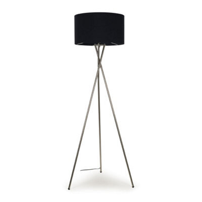 Valuelights Camden Brushed Chrome Tripod Floor Lamp With Black Drum Shade And Bulb - image 1