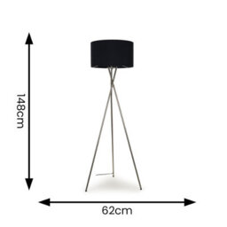 Valuelights Camden Brushed Chrome Tripod Floor Lamp With Black Drum Shade And Bulb - thumbnail 7