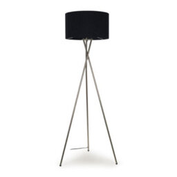 Valuelights Camden Brushed Chrome Tripod Floor Lamp With Black Drum Shade And Bulb
