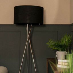 Valuelights Camden Brushed Chrome Tripod Floor Lamp With Black Drum Shade And Bulb - thumbnail 6